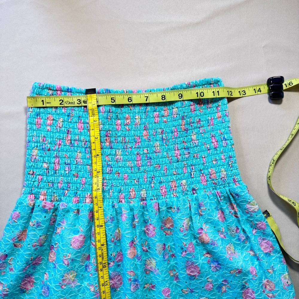 Beach Bunny Everette Maxi Skirt Teal Pink Seashell Eyelet Lace Smocked Boho NWT - Picture 3 of 13